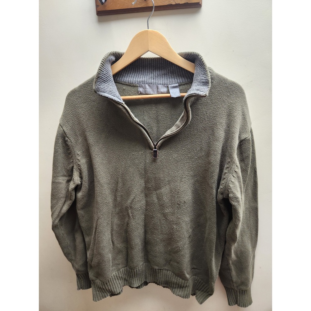 Oscar de la Renta Mens 100% Cotton Quarter Zip‎ Pullover Sweater Green Size L
